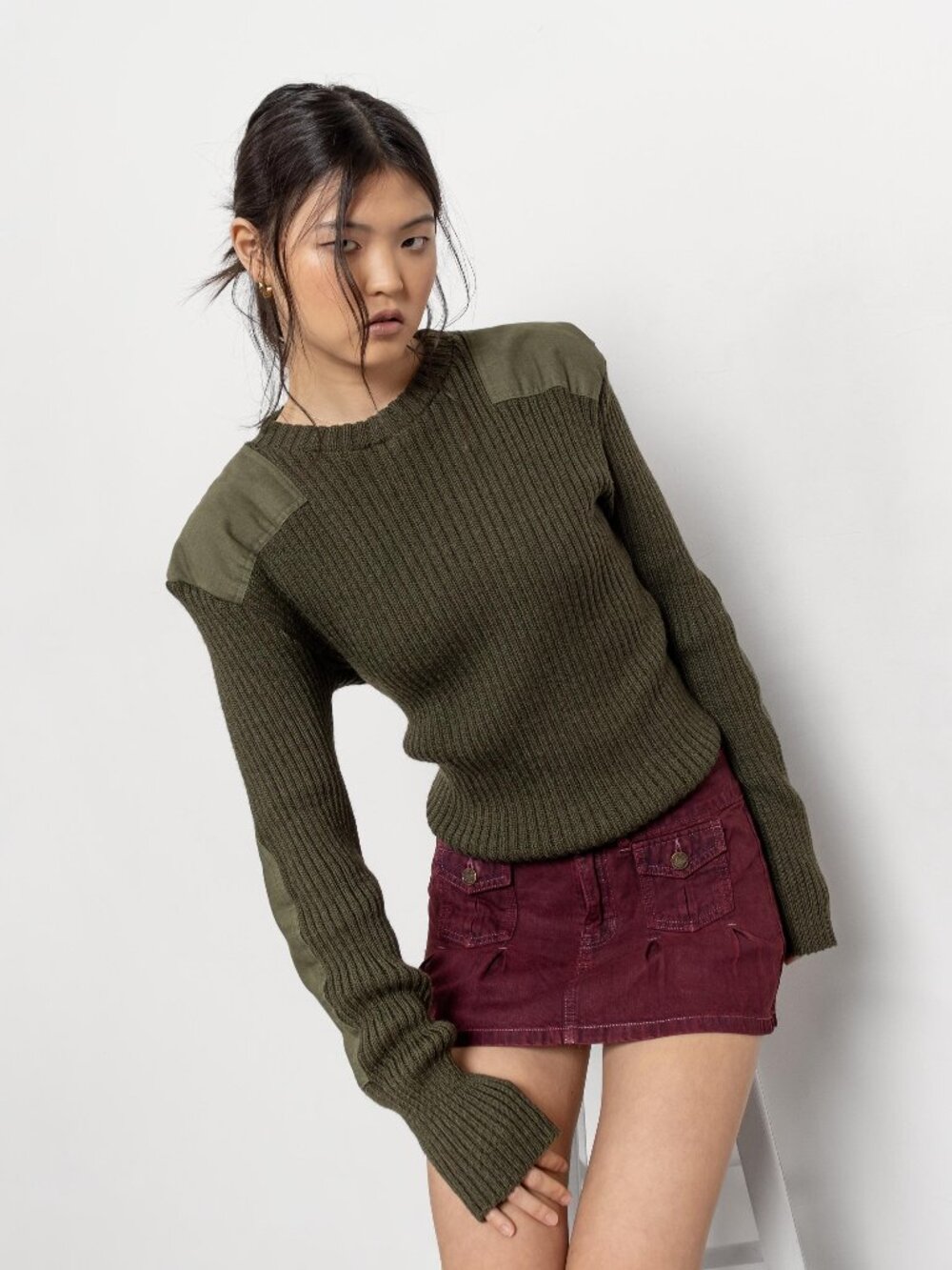 RIBBED Army SWEATER Vintage Pullover Jumper Military 80's Slim Green